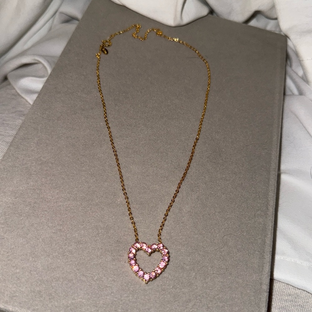 Vintage Joan Rivers Gold & Pink Crystal Heart Necklace